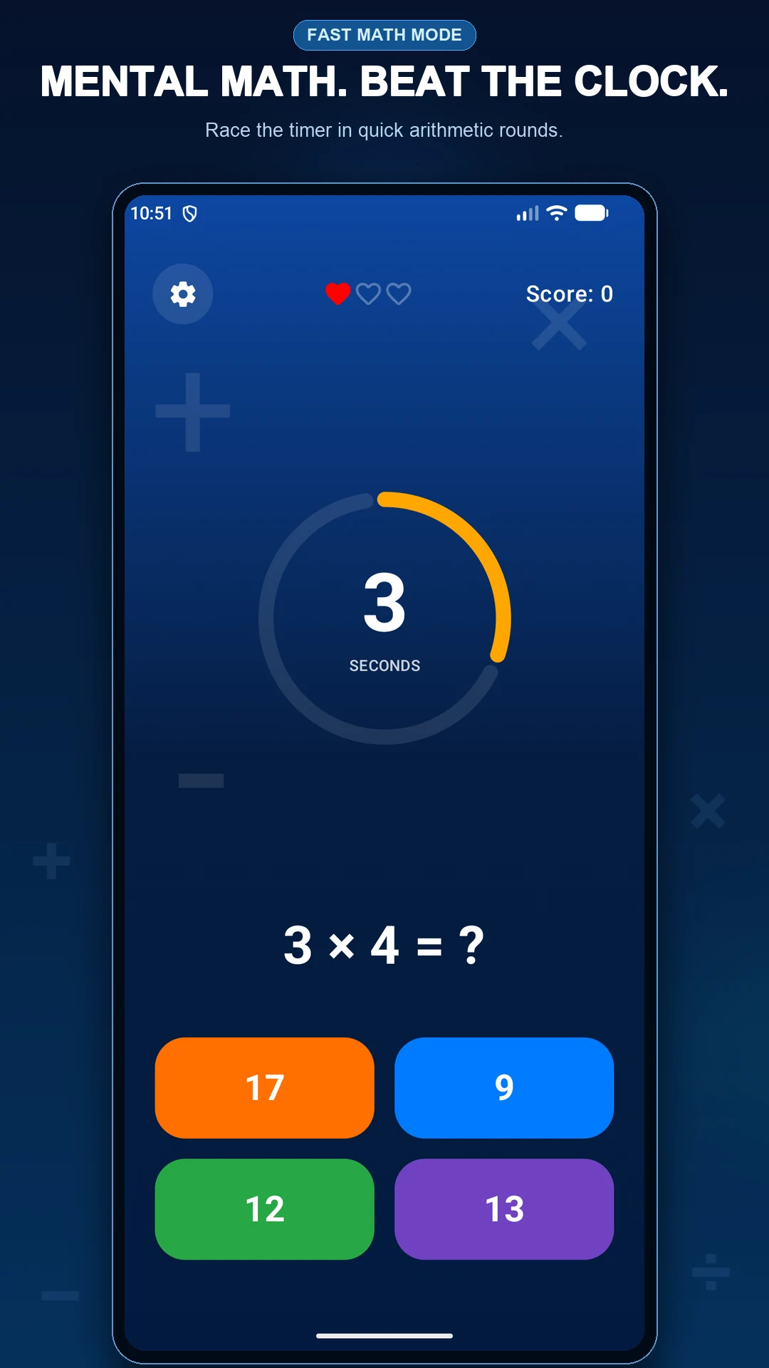 Timed mental arithmetic question with multiple choice answers