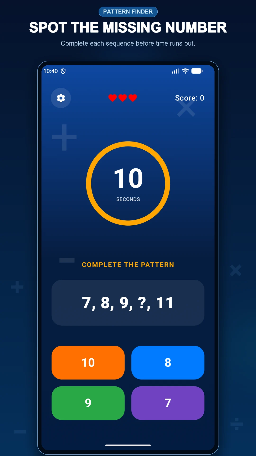 Pattern Finder sequence puzzle with a missing number and answer choices